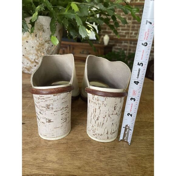 Tibi White Leather Open Toe Mules Cork Block Heel Sandals Size 39 US 8.5 - Picture 4 of 8